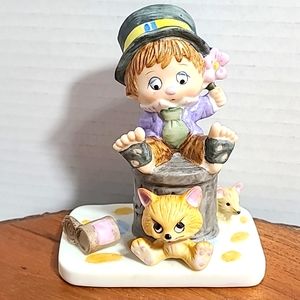 Vintage Rare Cat and Clown Norcross Fine Porcelain Bisque Figurine  1980